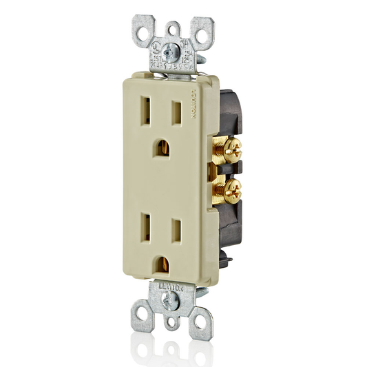 15 Amp Decora Duplex Outlet/Receptacle, Grounding, Ivory