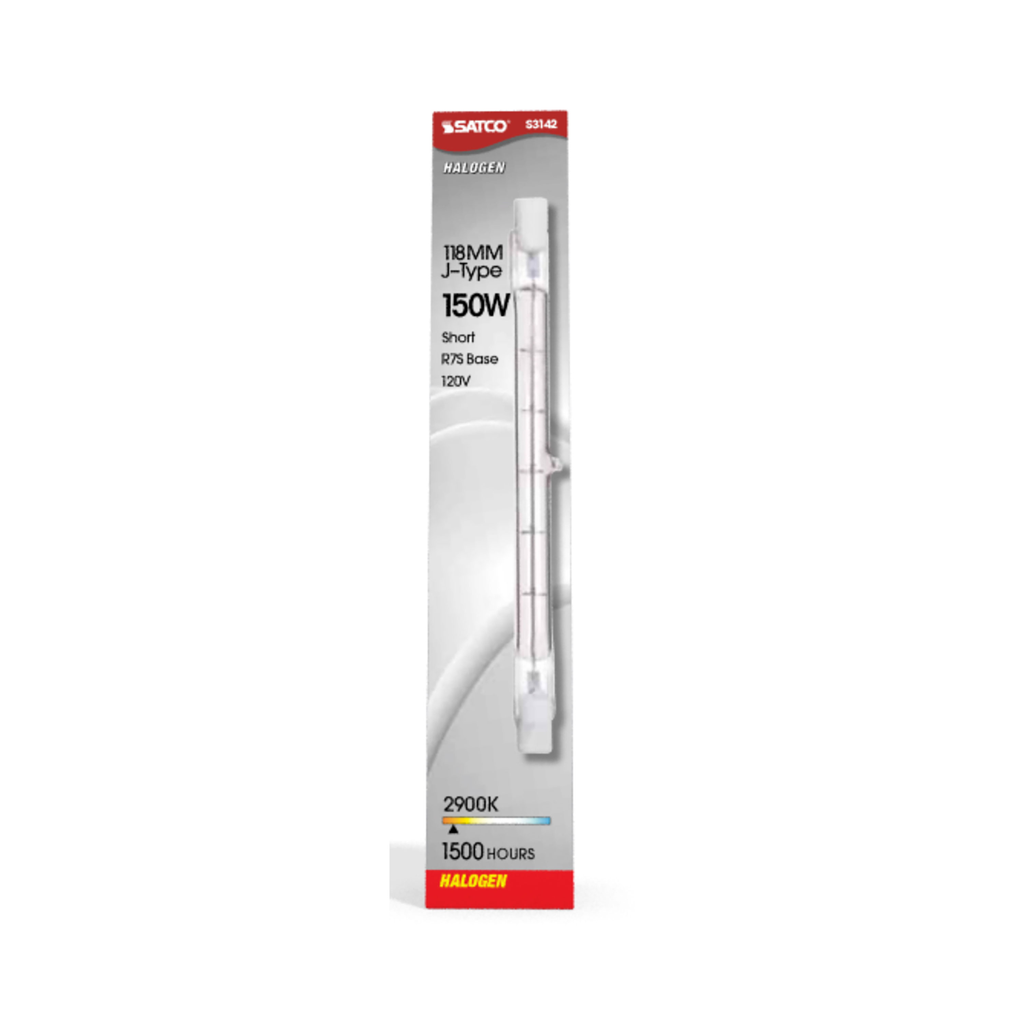 150 Watt; Halogen; T3; Clear; 1500 Average rated hours; 2400 Lumens; Double Ended base; 118mm; 120 Volt