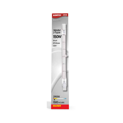 150 Watt; Halogen; T3; Clear; 1500 Average rated hours; 2400 Lumens; Double Ended base; 118mm; 120 Volt