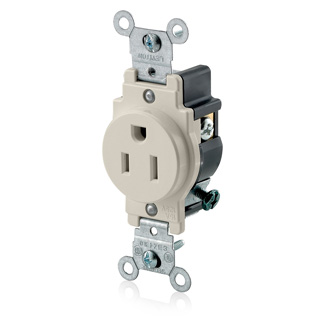 15 Amp Single Receptacle/Outlet, Commercial Grade, Self-Grounding