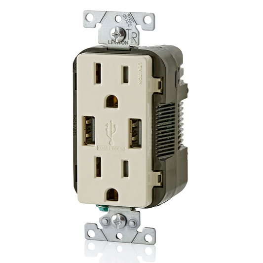 3.6A USB Type-A/Type-A Wall Outlet Charger with 15A Tamper-Resistant Receptacles