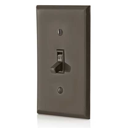 15 Amp Single-Pole Toggle Switch, Grounding, Brown