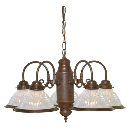 5 Light - Chandelier with Frosted Ribbed Glass - Old Bronze Finish