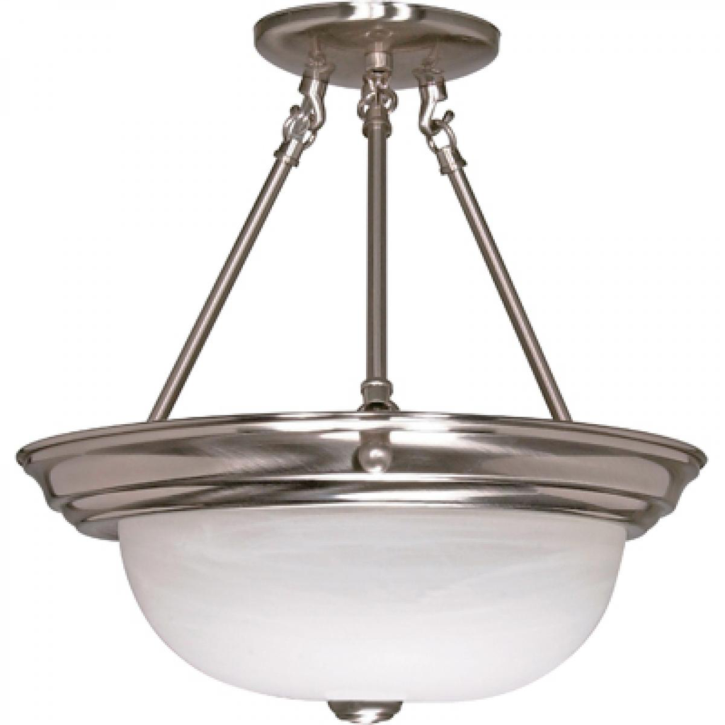 2 Light - Semi Flush with Alabaster Glass - Brushed Nickel Finish