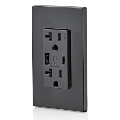 5.1A USB Type A/Type-C Wall Outlet Charger with 20A Tamper-Resistant Receptacles