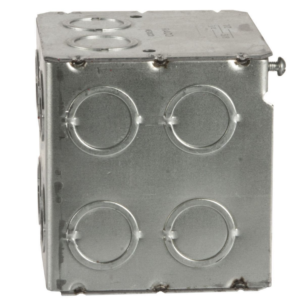 3-3/4 in. Square Box, Large capacity, Welded,  3-1/2 in. Deep, Sixteen 1/2  and 3/4 in. Concentric KO's and One 1/2 in. KO