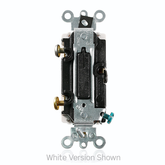 20 Amp, 120 Volt, Decora Plus Rocker Pilot Light - Illuminated ON - Req. Neutral Single-Pole AC Quiet Switch, Commercial Spec Grade, Self Grounding, Back & Side Wired, - Light Almond