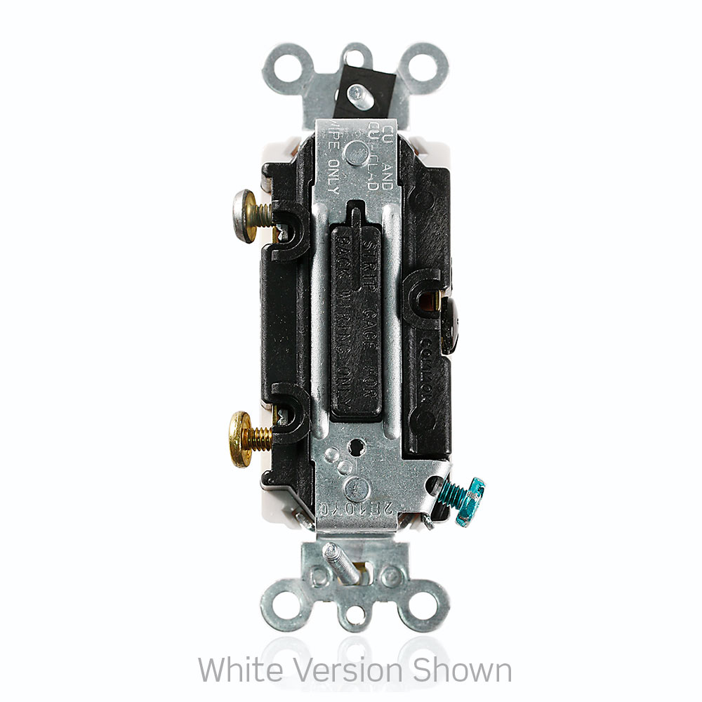 20 Amp, 120 Volt, Decora Plus Rocker Pilot Light - Illuminated ON - Req. Neutral Single-Pole AC Quiet Switch, Commercial Spec Grade, Self Grounding, Back & Side Wired, - White