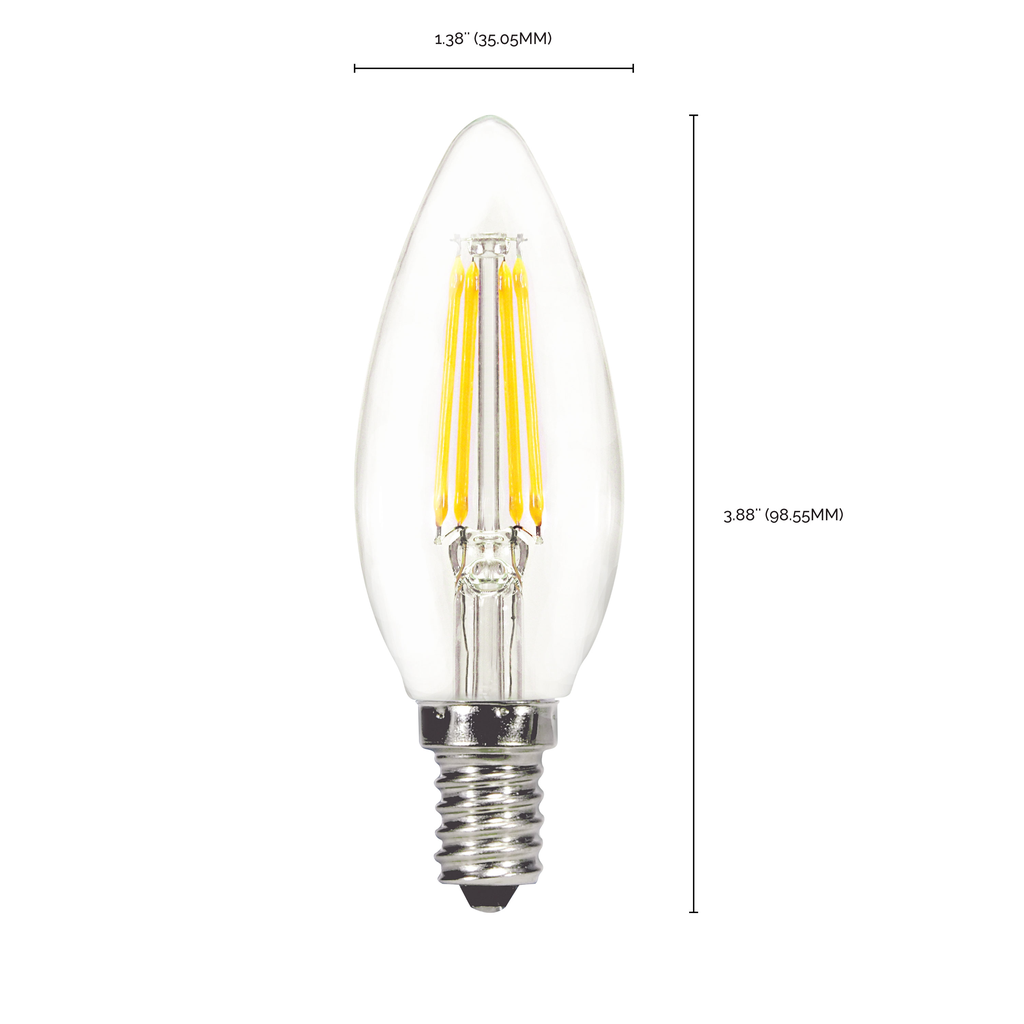 4 Watt B11 LED; Clear; Candelabra base; 3000K; 350 Lumens; 120 Volt
