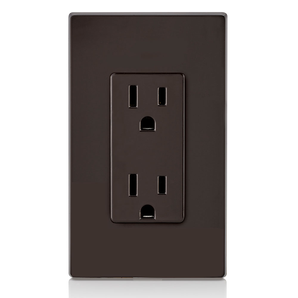 15 Amp Duplex Outlet/Receptacle, Self-Grounding, Brown