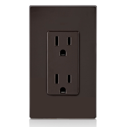 15 Amp Duplex Outlet/Receptacle, Self-Grounding, Brown