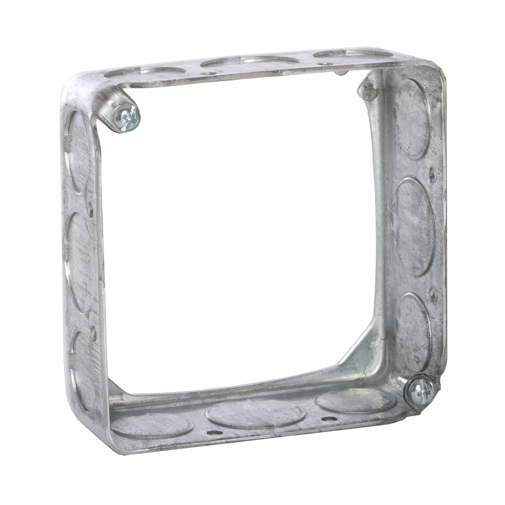 4 in. Square Extension Ring, Drawn, 1-1/2 in. Deep, Eight 1/2 in. and Four 3/4 in. KO's