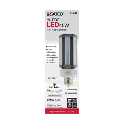 45 Watt; LED HID Replacement; CCT Selectable; Mogul extended base; 100-277 Volt; ColorQuick Technology