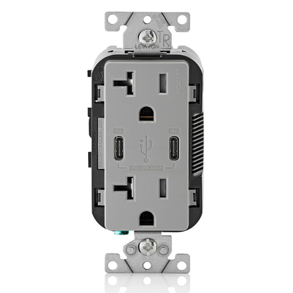 30W (6A) USB Dual Type-C/C Power Delivery Wall Outlet Charger with 20A Tamper-Resistant Outlet