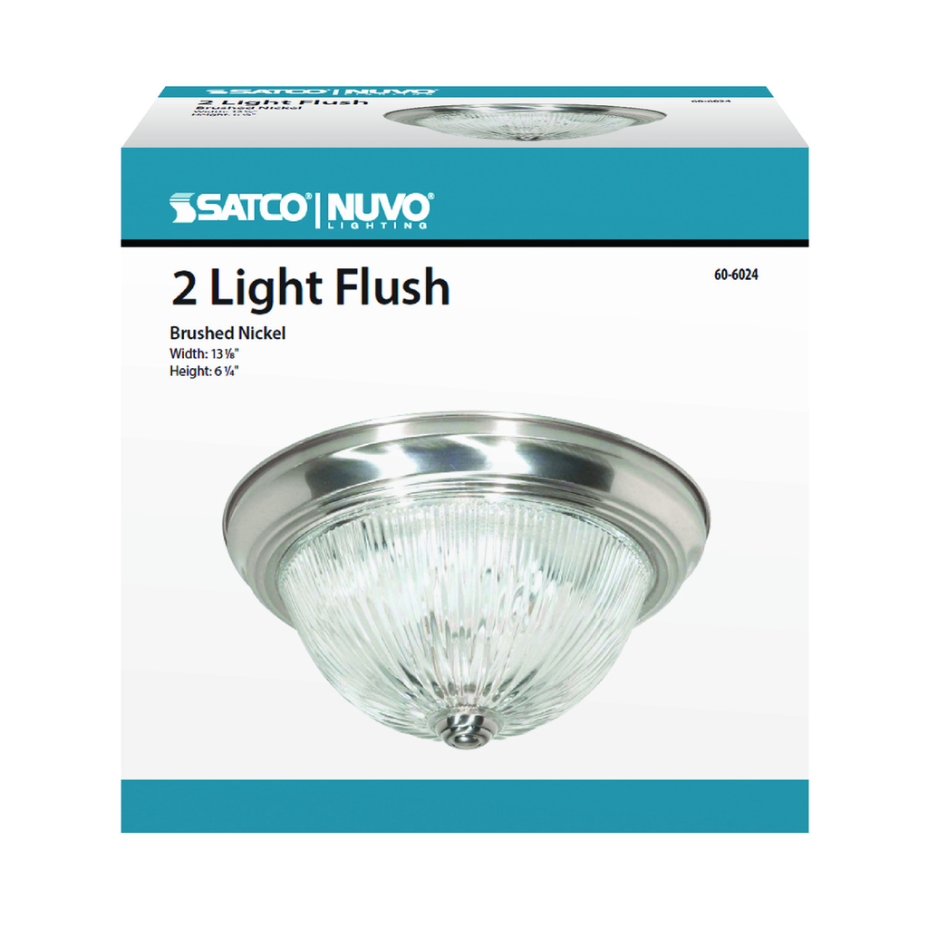 2 Light - 13" - Flush Mount - Clear Ribbed Glass, Color retail packaging