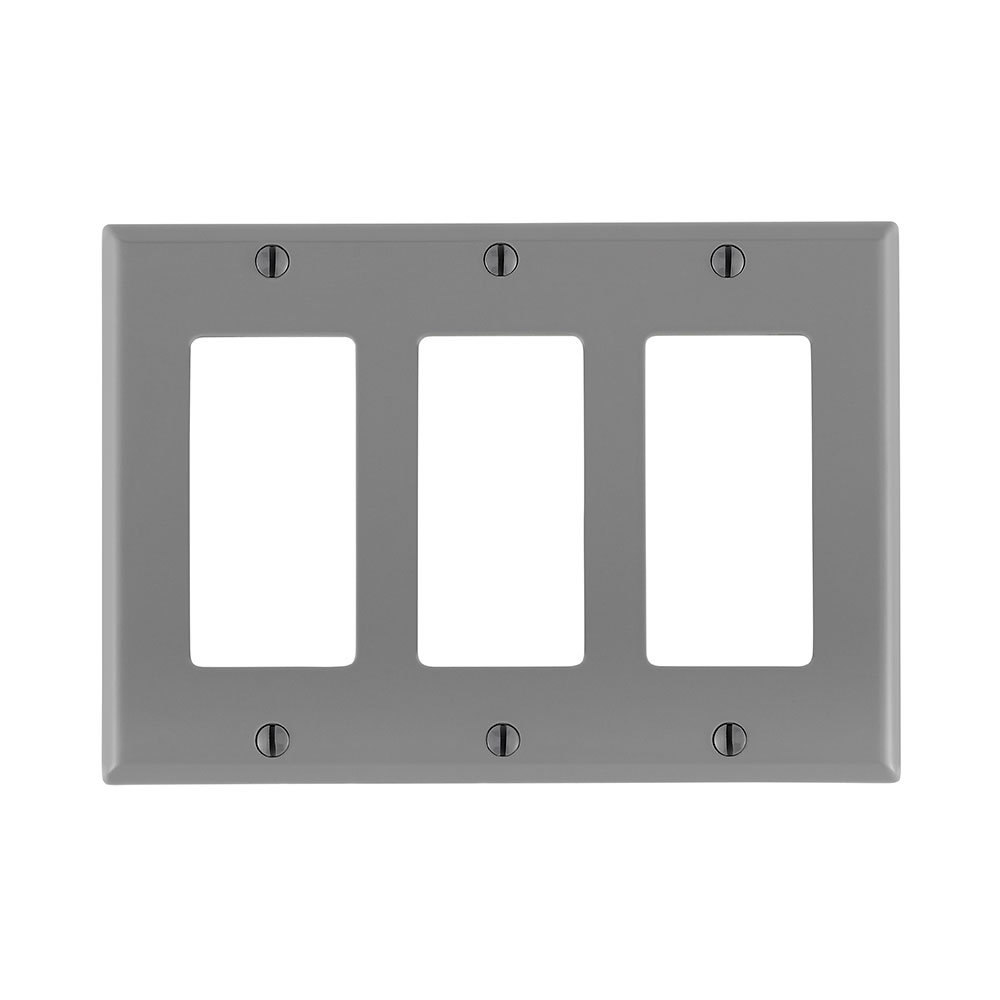 3-Gang Decora/GFCI Device Wallplate, Size, Thermoplastic Nylon, Gray