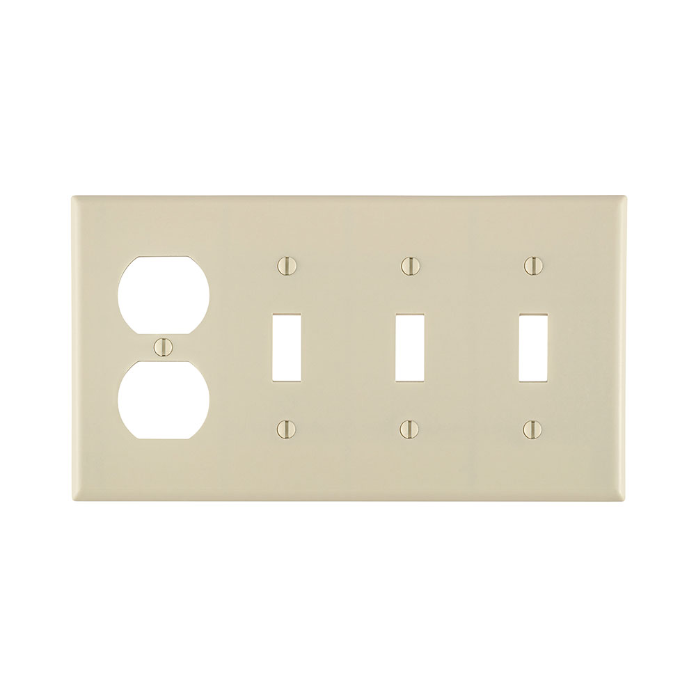 4-Gang Combination Wallplate, 3-Toggle and 1-Duplex Outlet/Receptacle, Standard Size, Light Almond