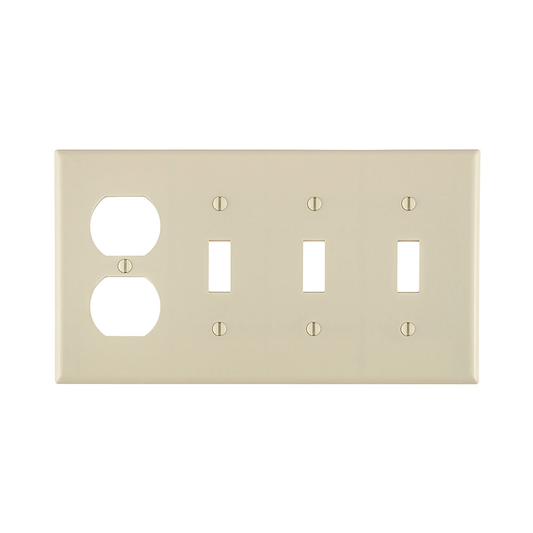 4-Gang Combination Wallplate, 3-Toggle and 1-Duplex Outlet/Receptacle, Standard Size, Light Almond