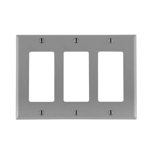 3-Gang Decora/GFCI Device Wallplate, Standard Size, Thermoset, Gray