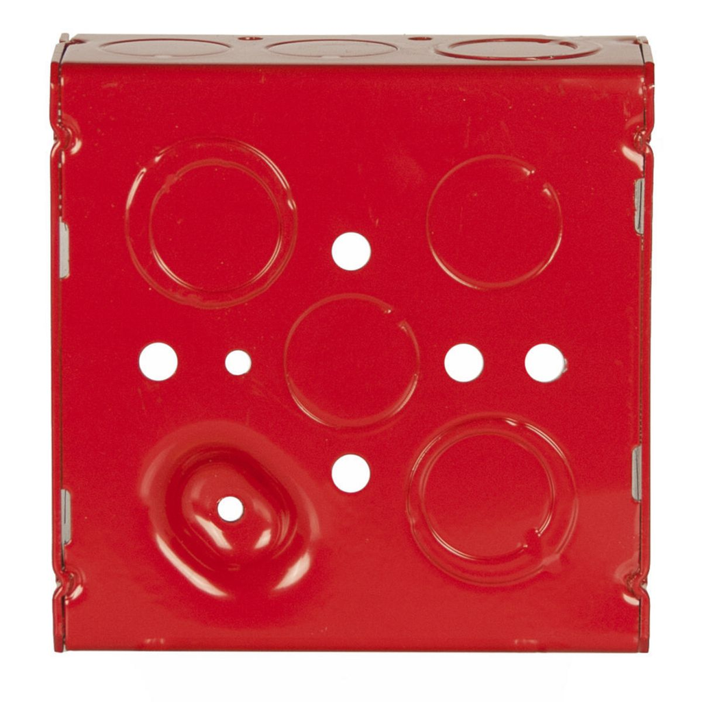 4 in. Life Safety Square Box, Welded, 1-1/2 in. Deep, Ten 1/2 in. KO's and Six TKO's, Red