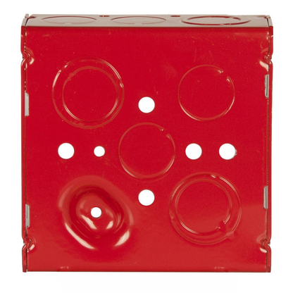4 in. Life Safety Square Box, Welded, 1-1/2 in. Deep, Ten 1/2 in. KO's and Six TKO's, Red