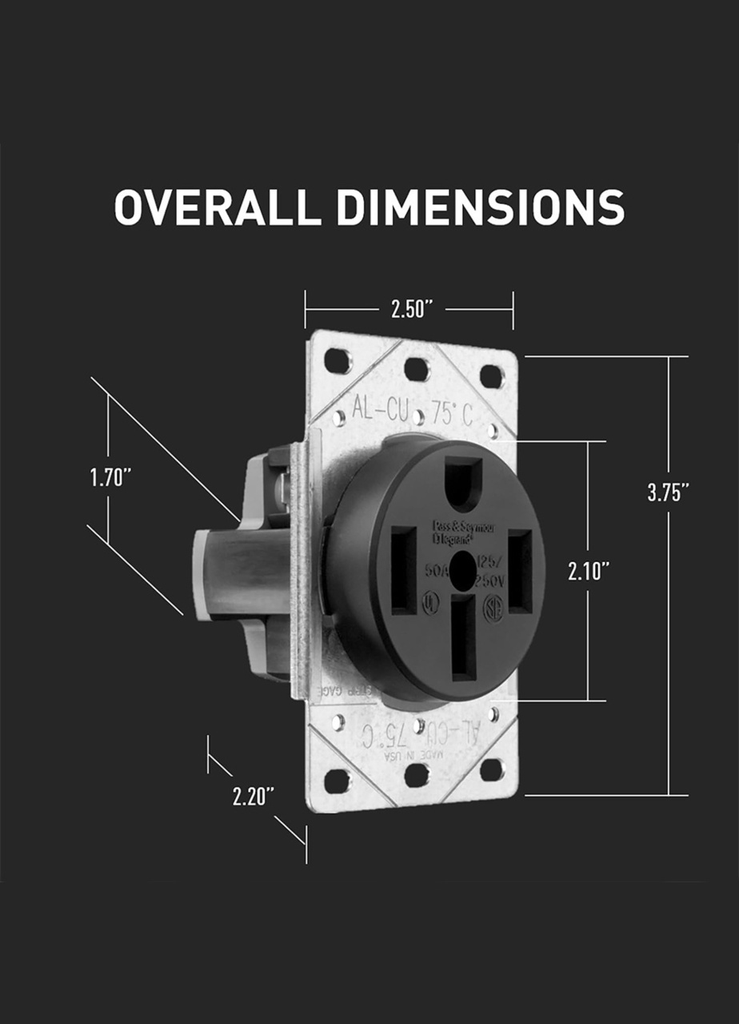 50 Amp 125/250V NEMA 14-50R Flush Mount Electrical Outlet for Ranges / Dryers / EV Chargers