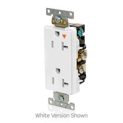 20 Amp Decora Plus Isolated Ground Duplex Receptacle/Outlet, Industrial Grade, Self-Grounding