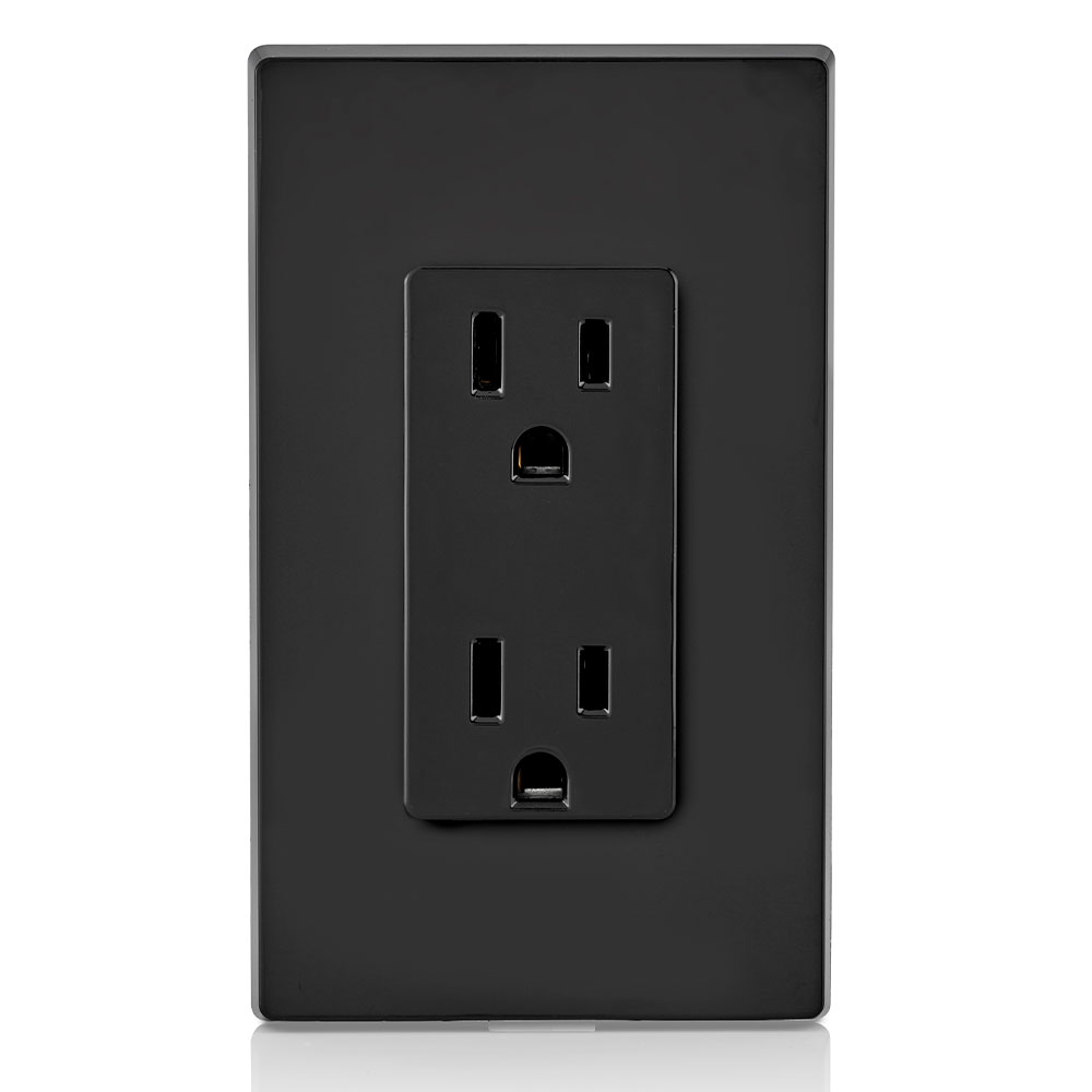 15 Amp Duplex Outlet/Receptacle, Self-Grounding, Black
