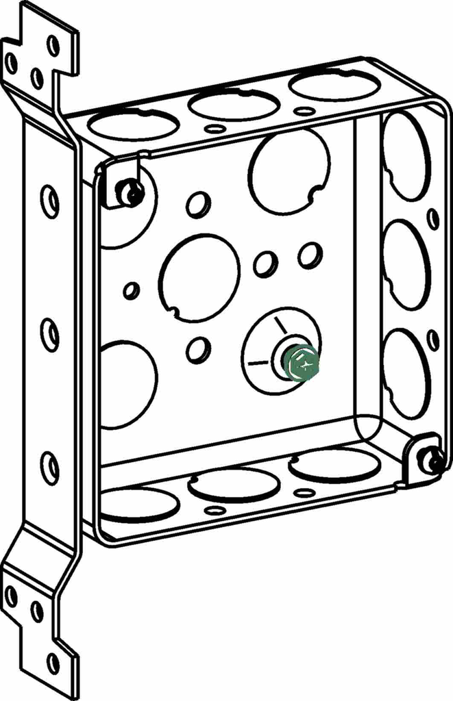 1-1/2" DEEP, 4" SQUARE (4S) BOX DRAWN WITH 1/2" KO & FB BRACKET