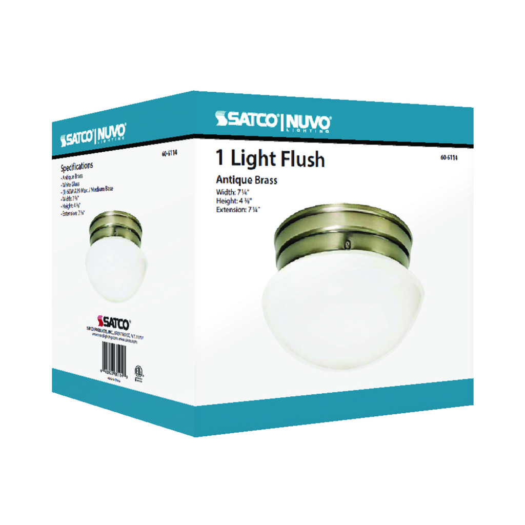 1 Light - 8" - Flush Mount - Small White Mushroom, Color retail packaging