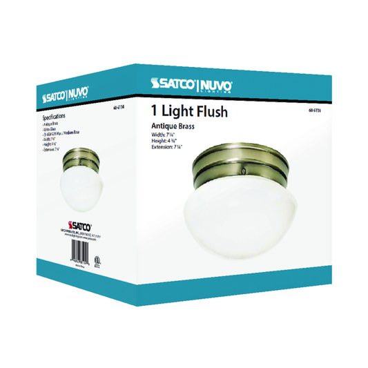 1 Light - 8" - Flush Mount - Small White Mushroom, Color retail packaging