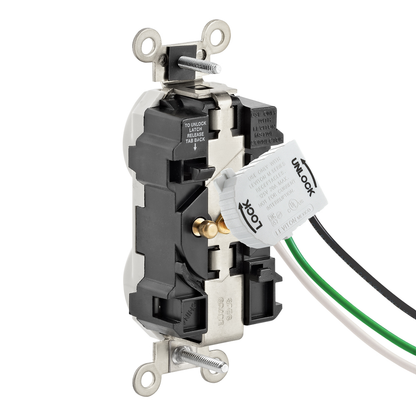 20 Amp Lev-Lok® Duplex Receptacle/Outlet, Industrial Grade, Self-Grounding