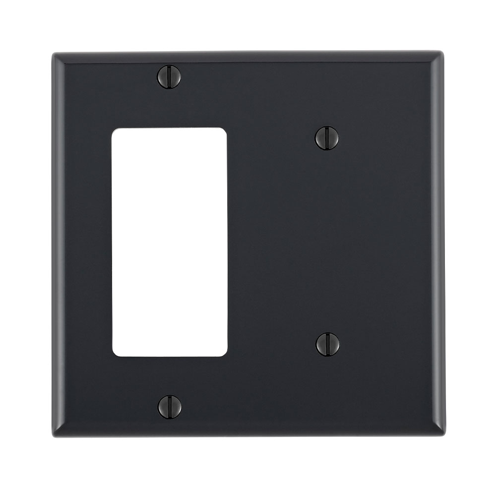 2-Gang Wallplate 1-Blank 1-Decora/GFCI Combination, Standard Size, Thermoplastic Nylon, Black