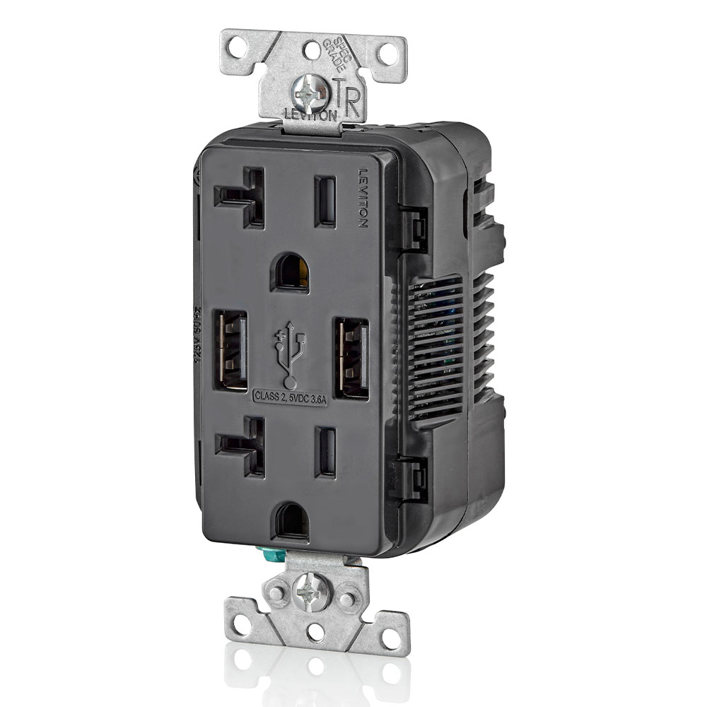 3.6A USB Type-A/Type-A Wall Outlet Charger with 20A Tamper-Resistant Receptacles