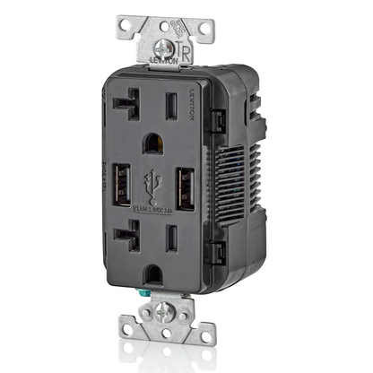 3.6A USB Type-A/Type-A Wall Outlet Charger with 20A Tamper-Resistant Receptacles