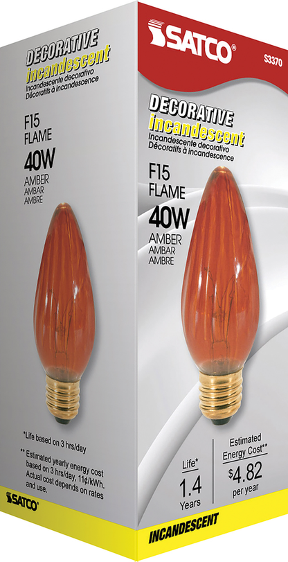 40 Watt F15 Incandescent; Amber; 1500 Average rated hours; Medium base; 120 Volt