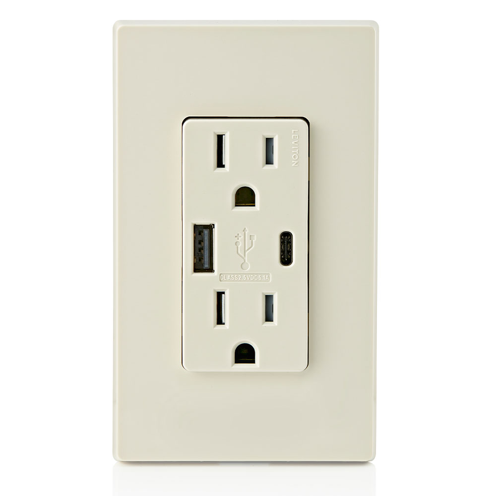 5.1A USB Type A/Type-C Wall Outlet Charger with 15A Tamper-Resistant Outlet