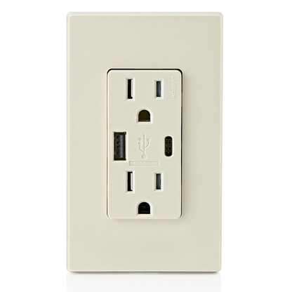 5.1A USB Type A/Type-C Wall Outlet Charger with 15A Tamper-Resistant Outlet