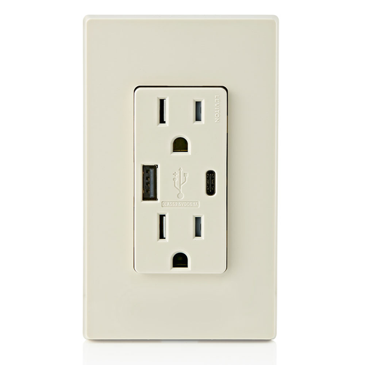 5.1A USB Type A/Type-C Wall Outlet Charger with 15A Tamper-Resistant Outlet