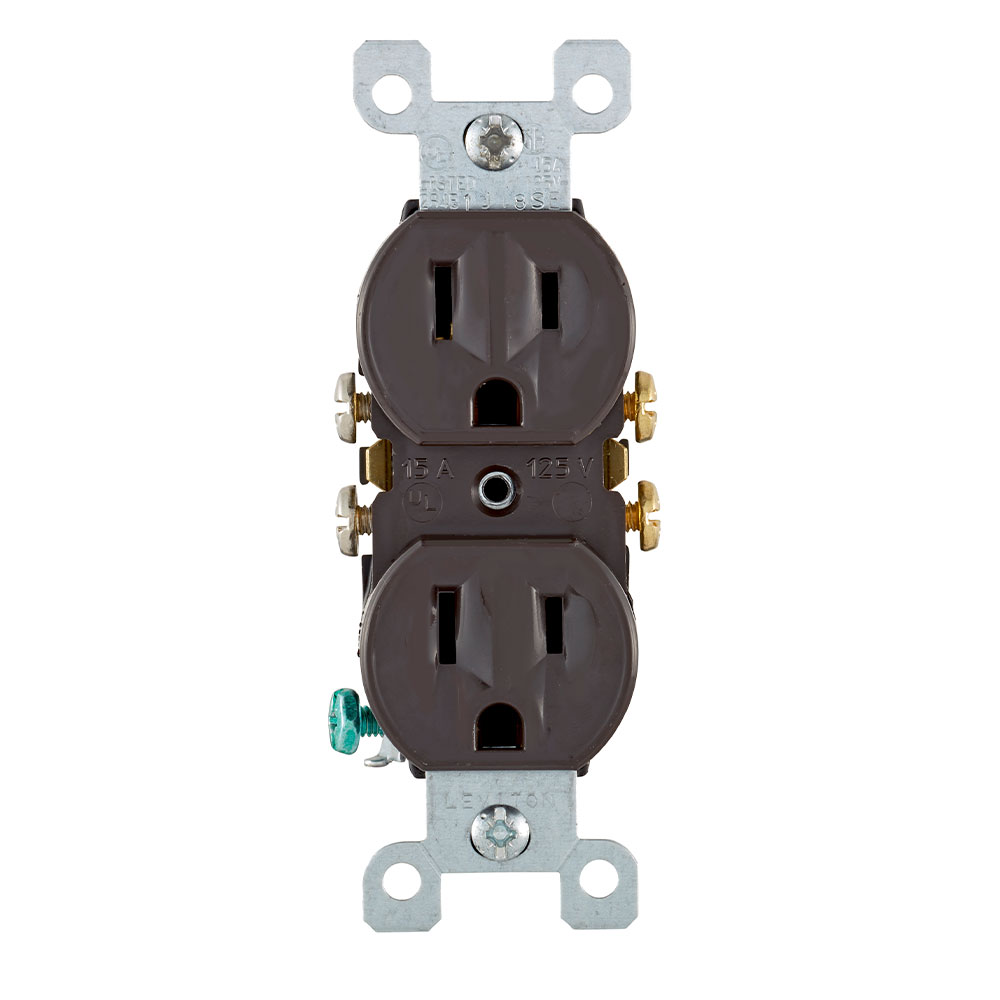 15 Amp Duplex Outlet/Receptacle, Contractor Pack, Grounding, Brown