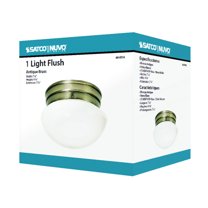 1 Light - 8" - Flush Mount - Small White Mushroom, Color retail packaging
