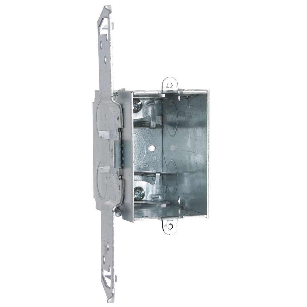 3 in x 2 in. Switch Box, Gangable, 3-1/2 in. Deep, Three 1/2 in. KO's & AC/MC/Flex Clamps, TS Bracket