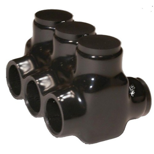 Black Insulated Multi-Cable Connector - Dual Entry 3 Ports 350 - 6