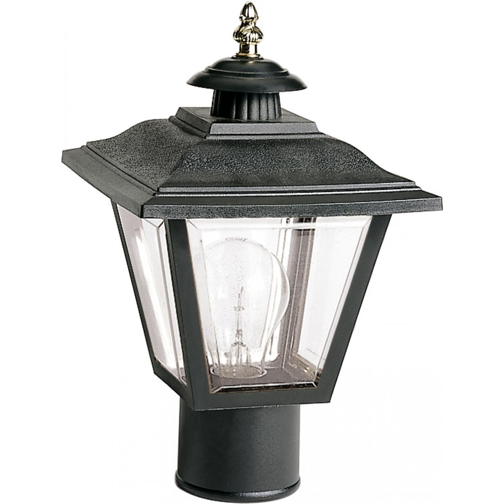 1 Light - 13'' Post Lantern Coach Lantern with Brass Finial Acrylic Panels - Black Finish