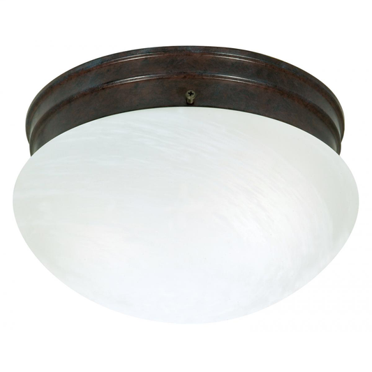 2 Light - 10" Flush with Alabaster Glass - Old Bronze Finish