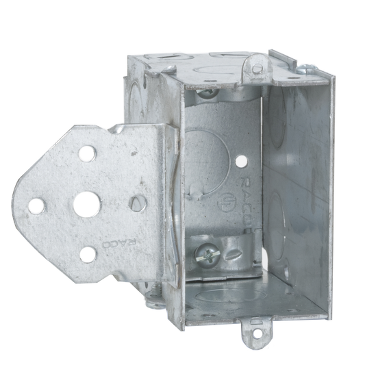 3 x 2 in. Swtch Box, Gangable, 3-1/2 in. Deep, Seven 1/2 in. KO's & NMSC Clamps, B Bracket