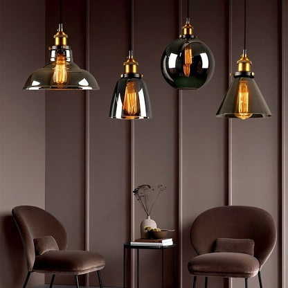 [Open-Box]Retro Creative Glass Electroplated Smoke Gray Industrial Pendant Lamp