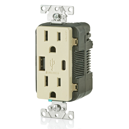 5.1A USB Type A/Type-C Wall Outlet Charger with 15A Tamper-Resistant Outlet