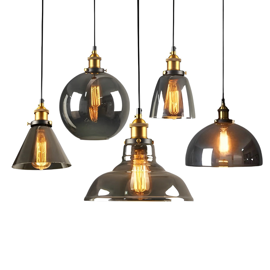 [Open-Box]Retro Creative Glass Electroplated Smoke Gray Industrial Pendant Lamp