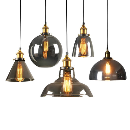 [Open-Box]Retro Creative Glass Electroplated Smoke Gray Industrial Pendant Lamp